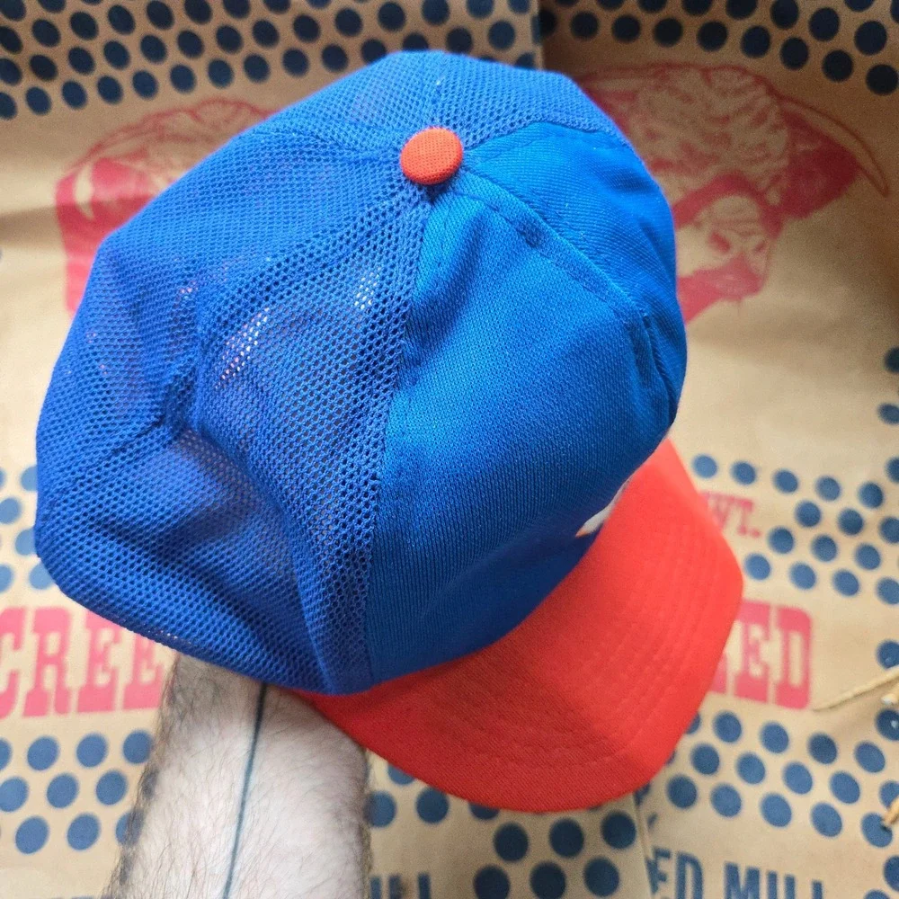 VTG C LETTER Trucker Hat OS Snapback Blue Orange 1980A Name Patch Mesh Retro GUC